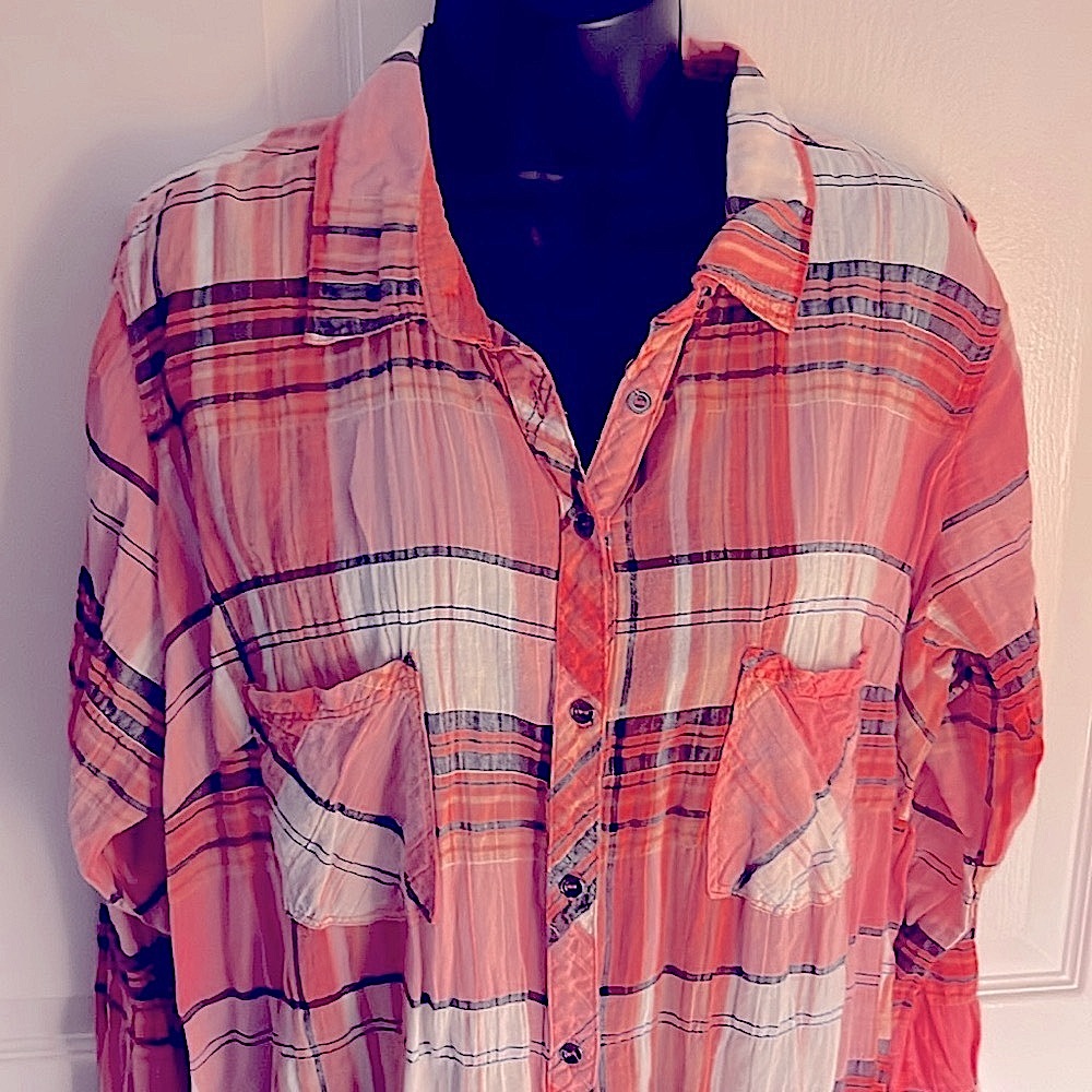 MAURICE’S 💗 PINK COTTON PLAID BUTTON DOWN LONG SLEEVE SHIRT Women’s 2 or2X - Picture 2 of 6